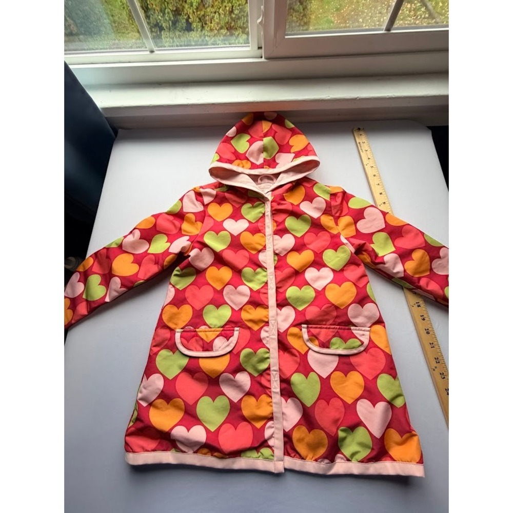 Gymboree Girls Red Heart Print Hooded Raincoat Jacket Size S 5-6